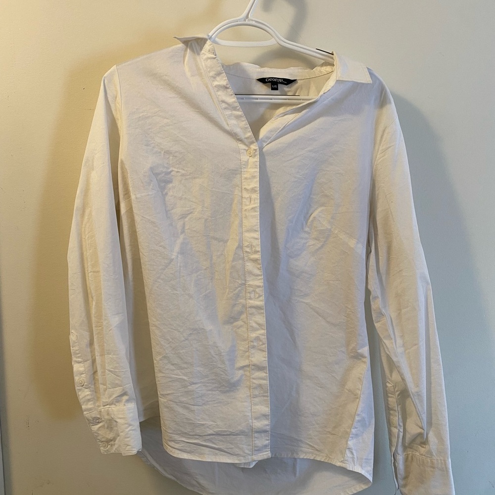 George Fresh White Dress Shirt Blouse Classic Crisp Cotton